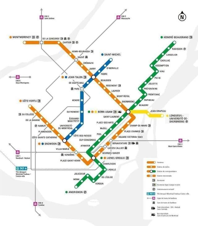 Mappa delle stazioni della metropolitana di Montreal