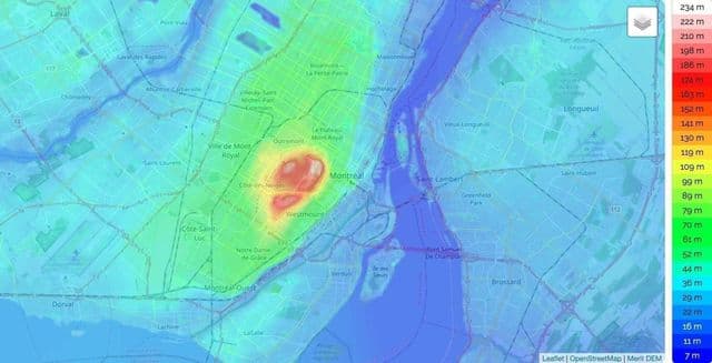 Mappa altimetrica di Montreal